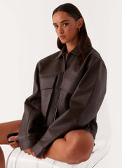 Lula Faux Leather Bomber Jacket - Chocolate
